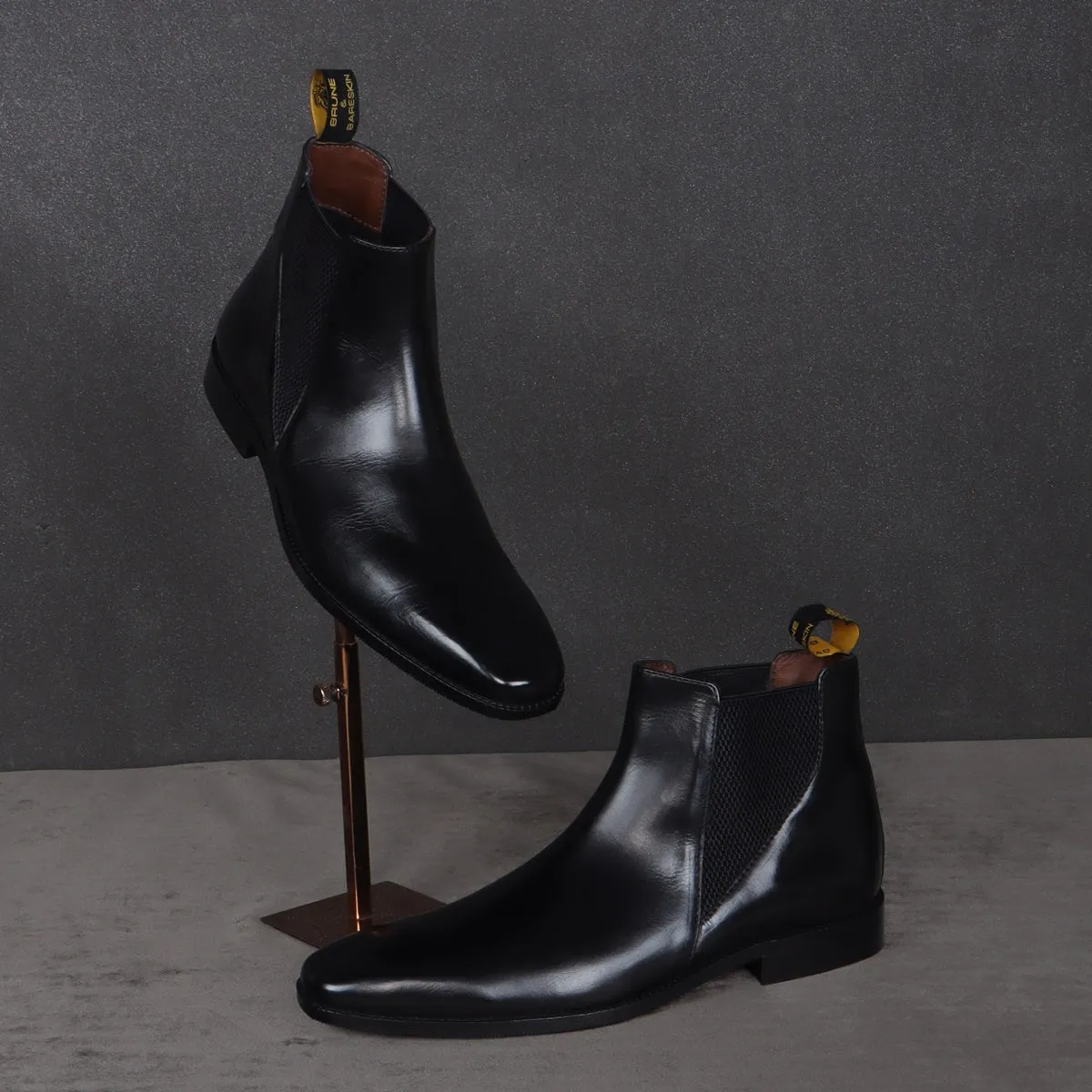 New shape Black Leather Chelsea Boot by Brune & Bareskin with a Stylish Sharp Elastic Design