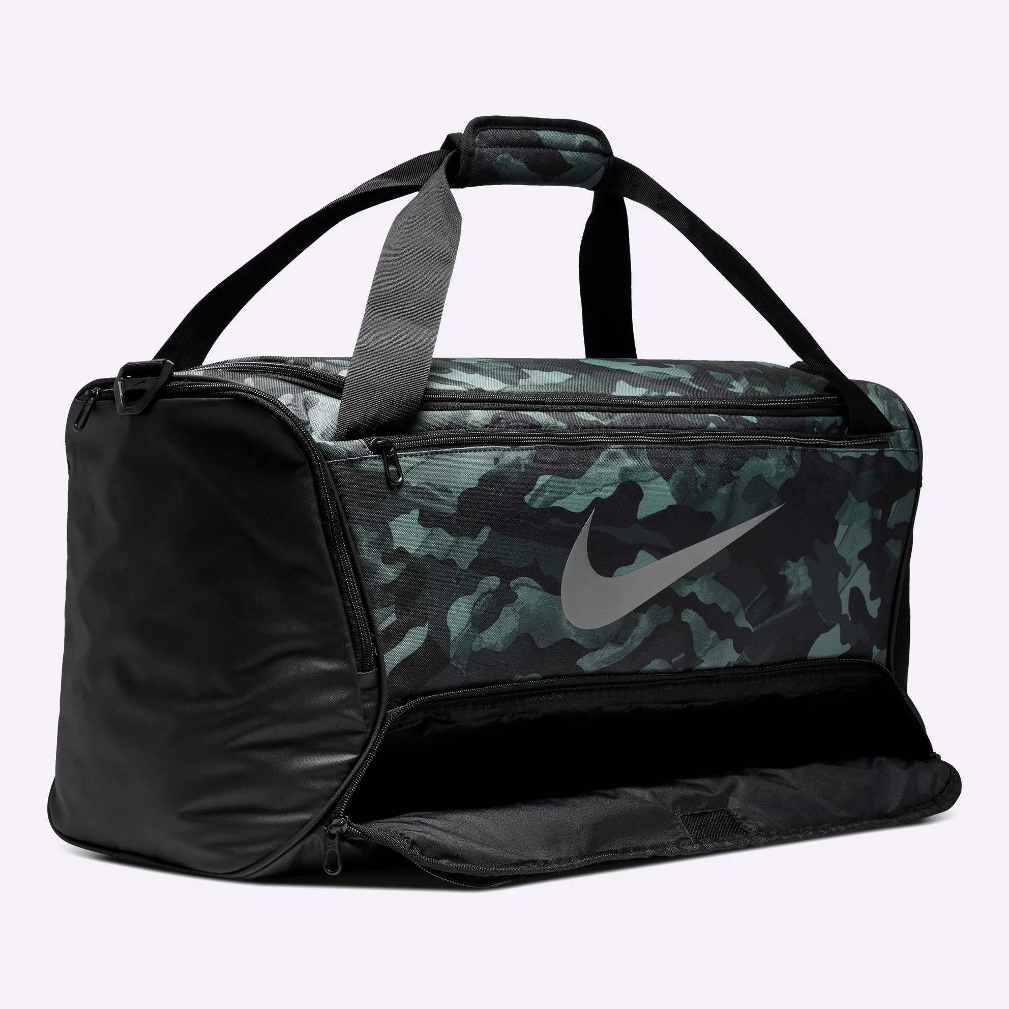 Nike - Brasilia Printed Training Duffel Bag - Medium - LIGHT SMOKE GREY/BLACK/METALLIC COOL GREY