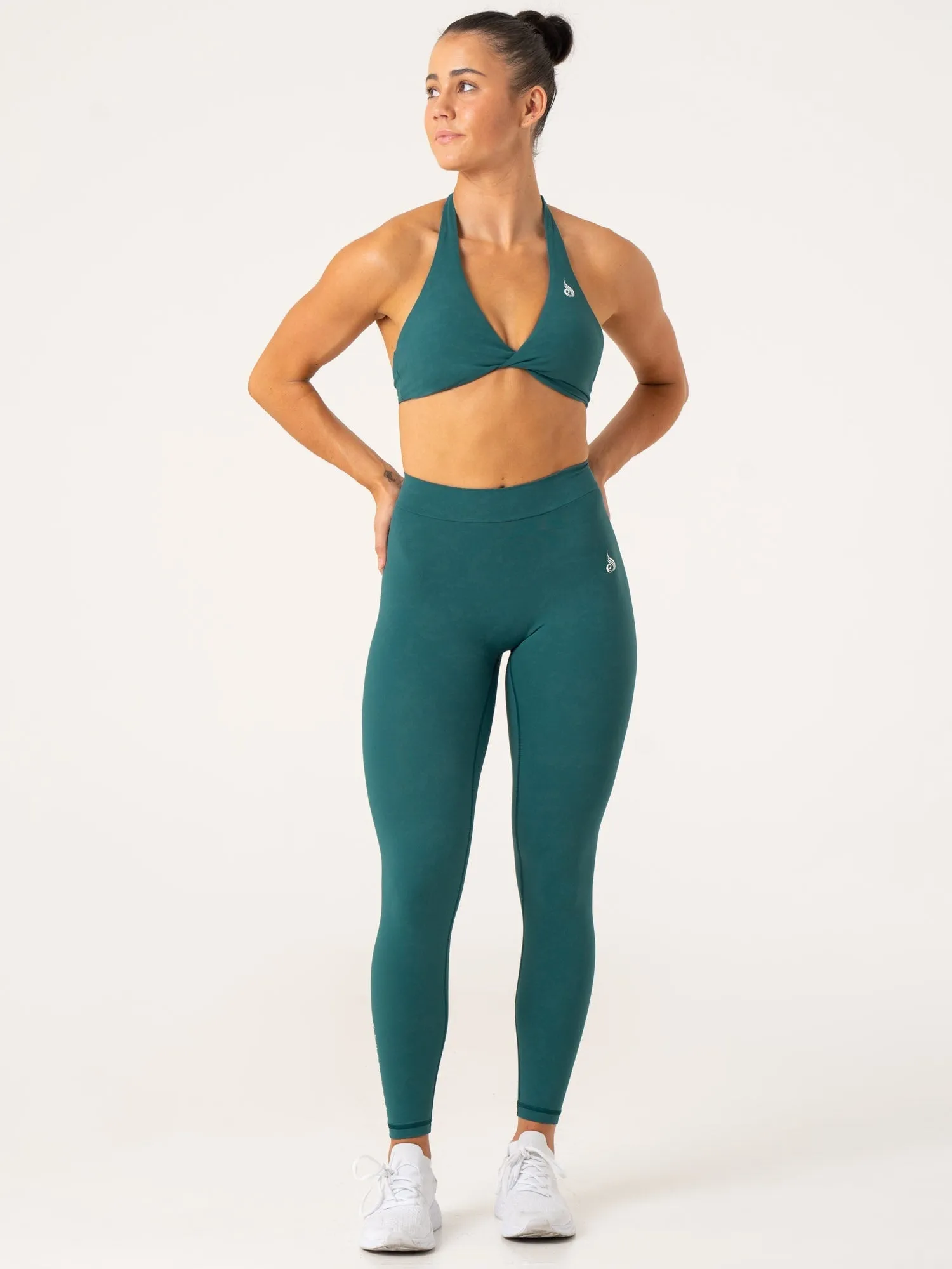 NKD Stonewash Halter Sports Bra - Emerald Stonewash