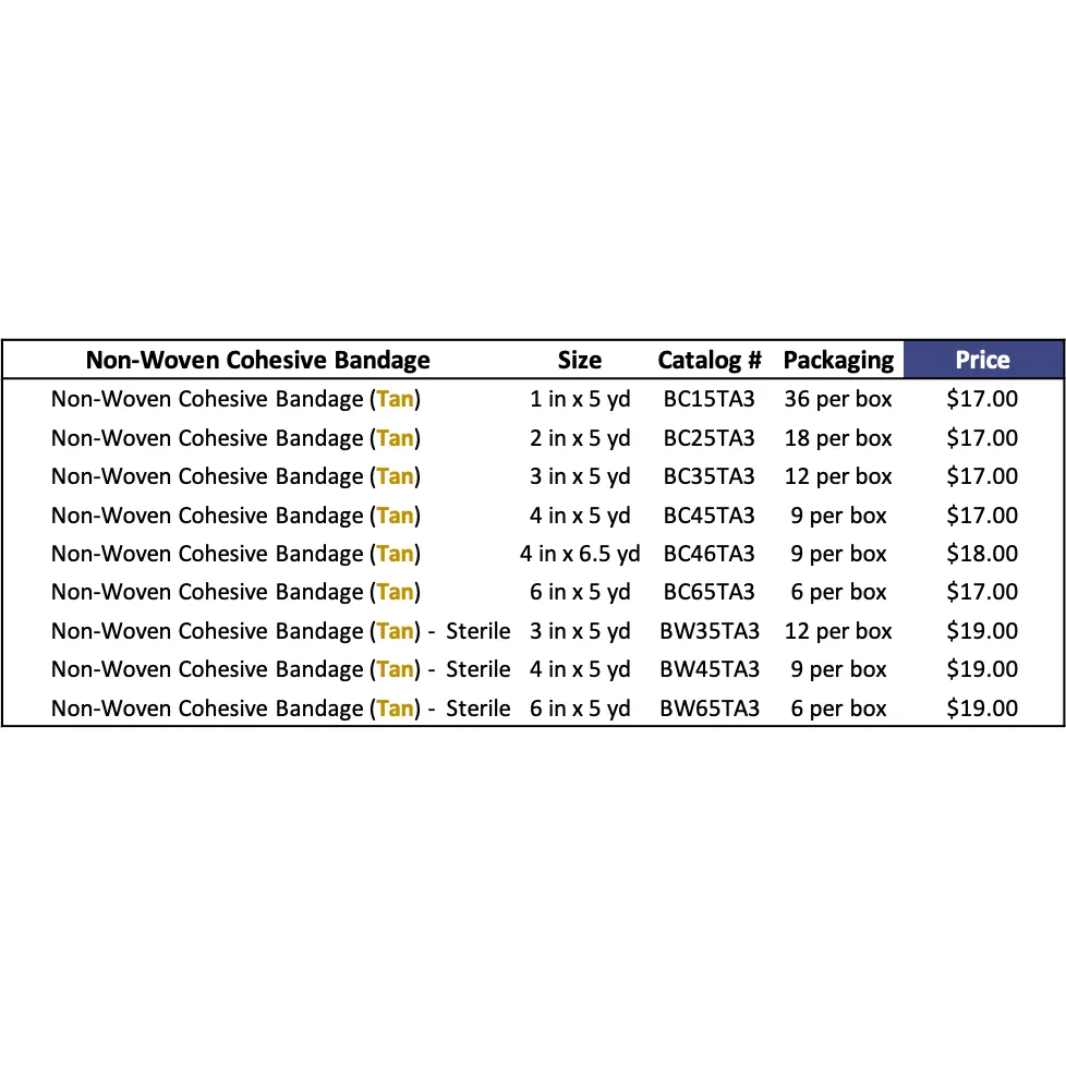 Non-Woven Cohesive Bandage Wrap, Self Adherent, (Tan)