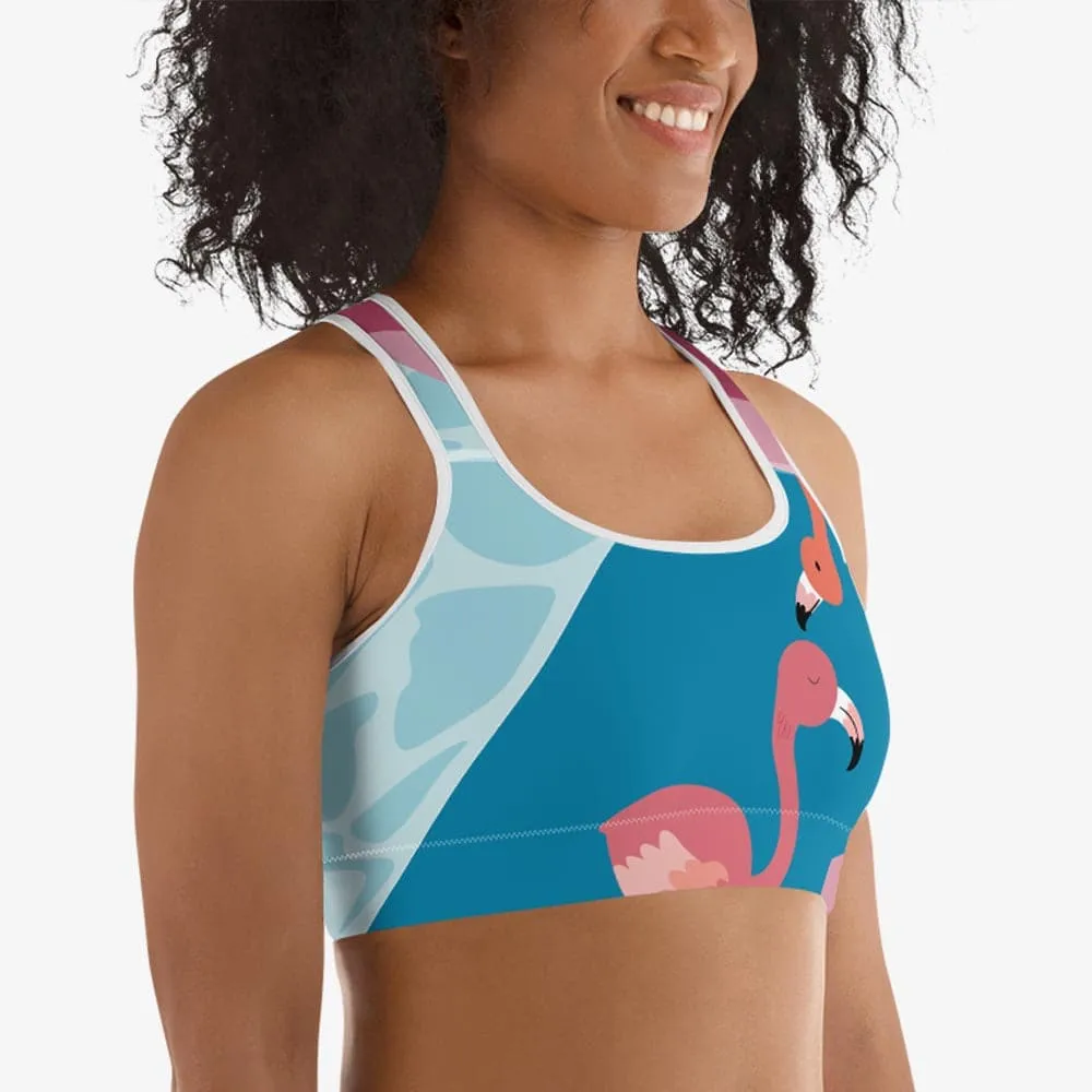 Patterned Sports Bra "Flamingo" Azure/Pink