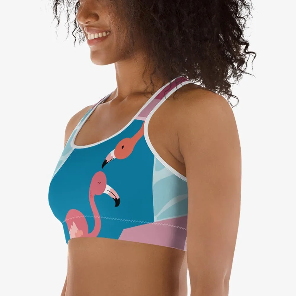 Patterned Sports Bra "Flamingo" Azure/Pink