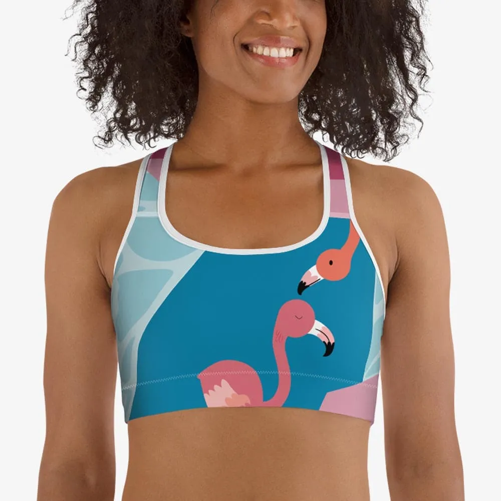 Patterned Sports Bra "Flamingo" Azure/Pink