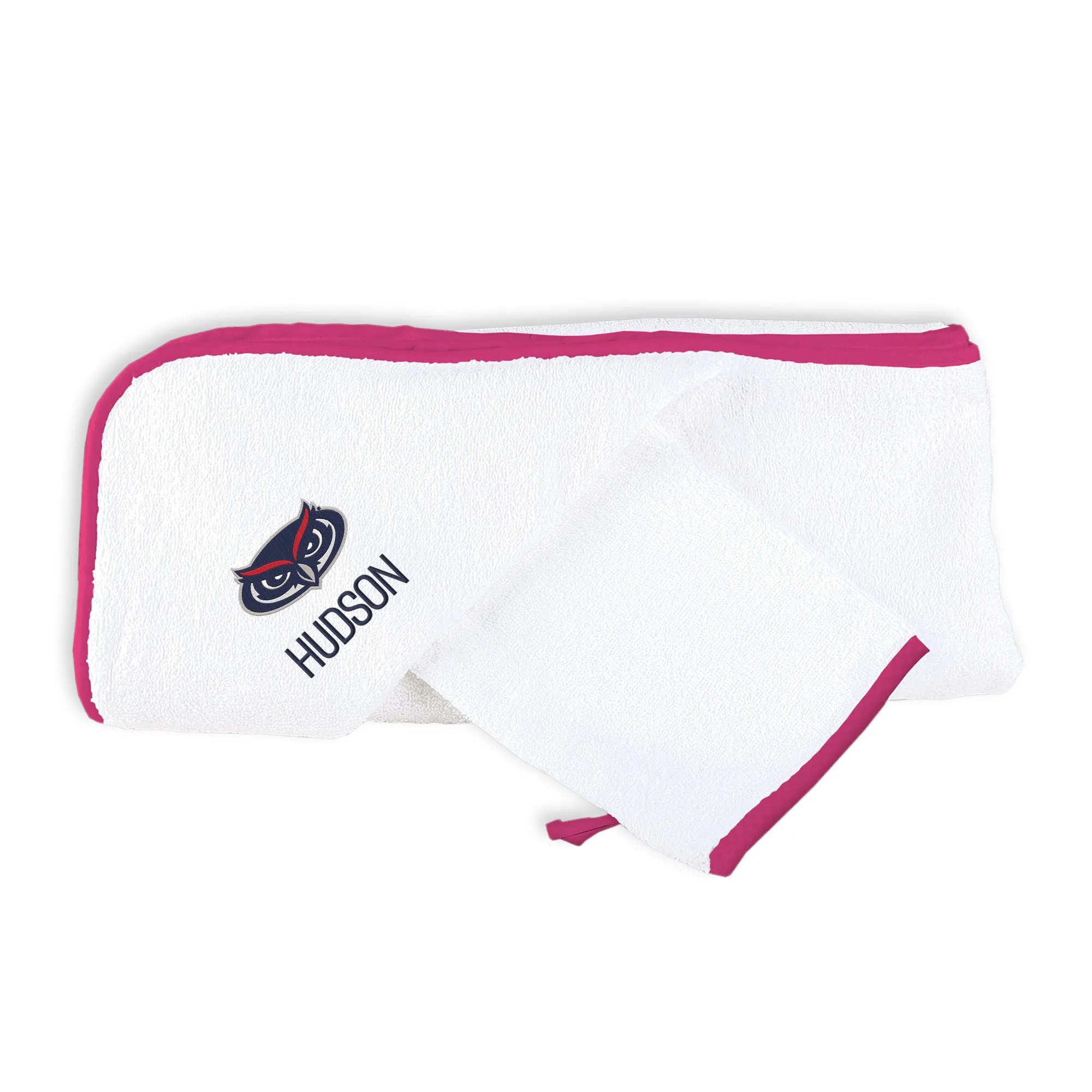 Personalized FAU Owls Hooded Towel & Wash Mitt Set