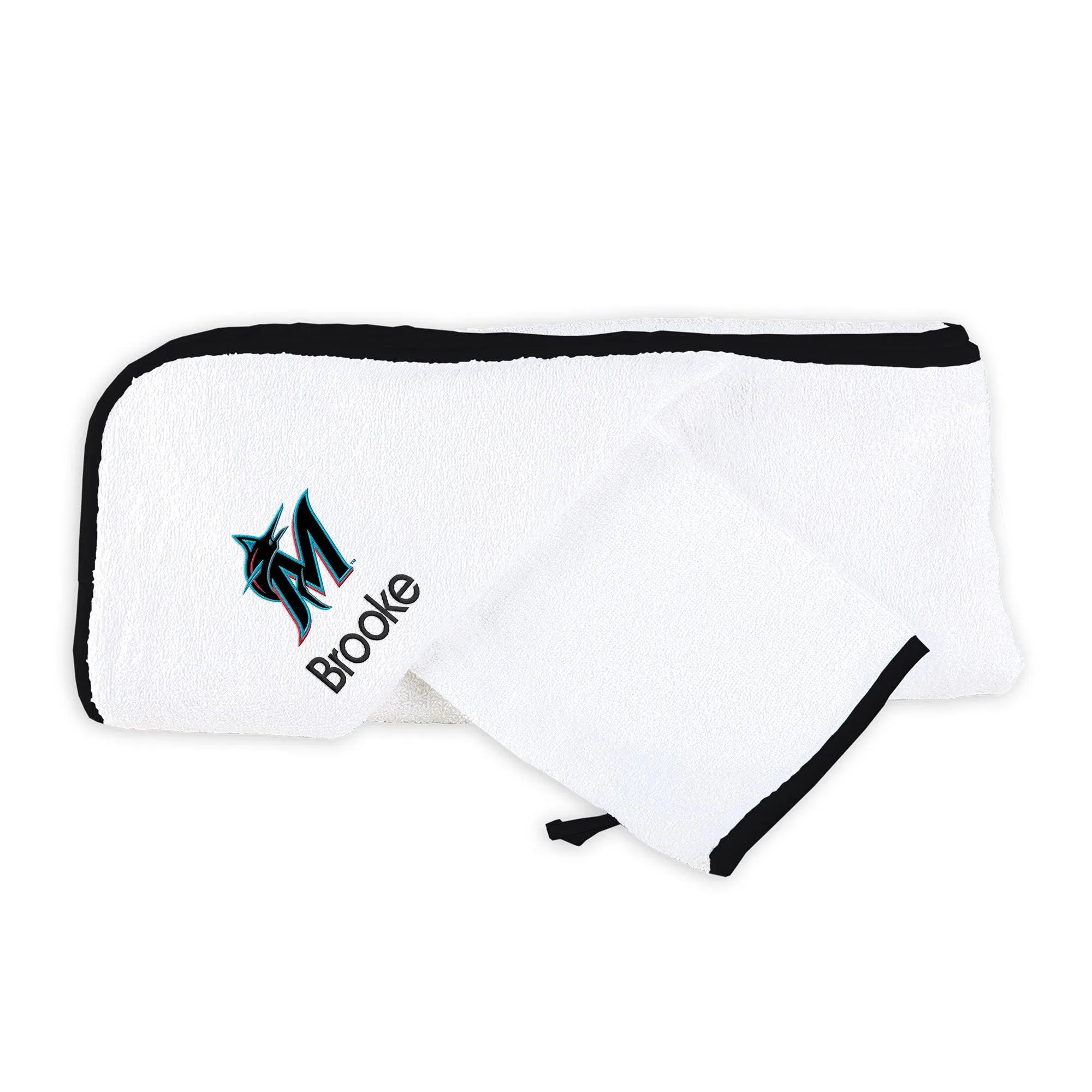 Personalized Miami Marlins Hooded Towel & Wash Mitt Set