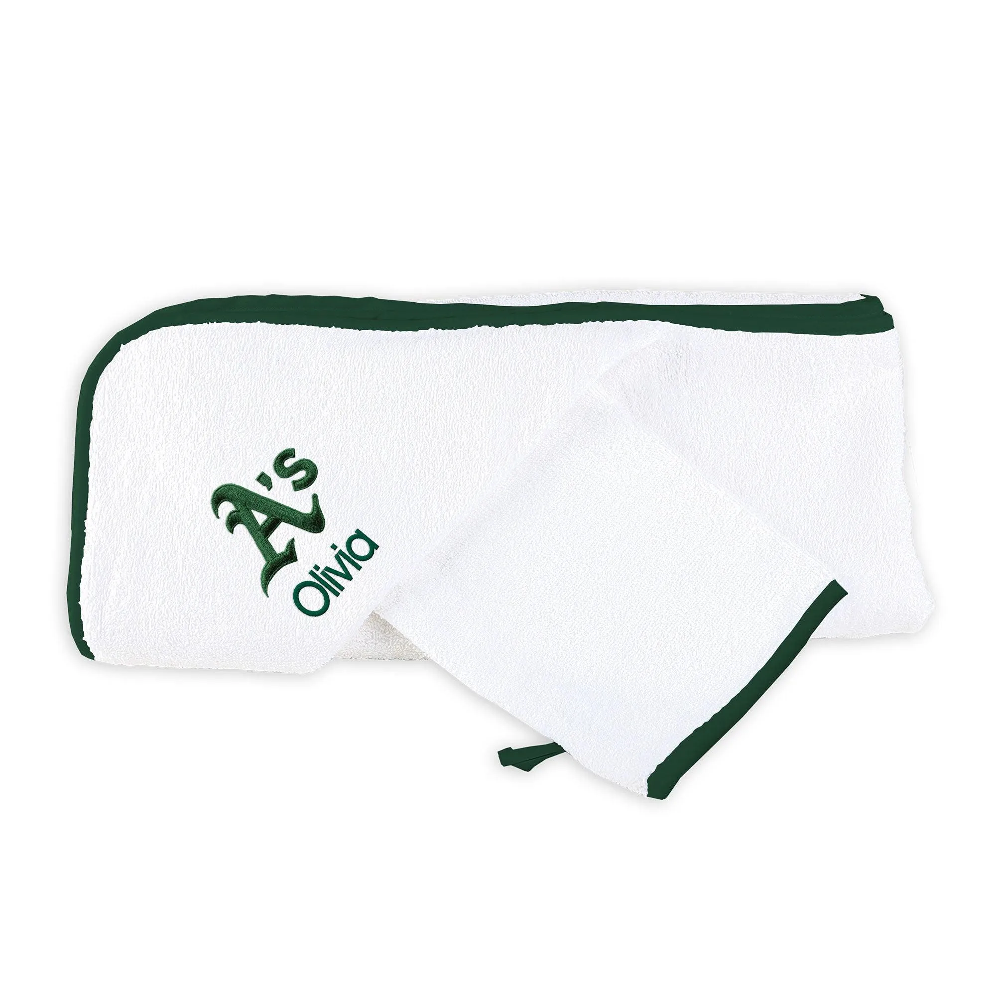 Personalized Oakland Athletics Hooded Towel & Wash Mitt Set