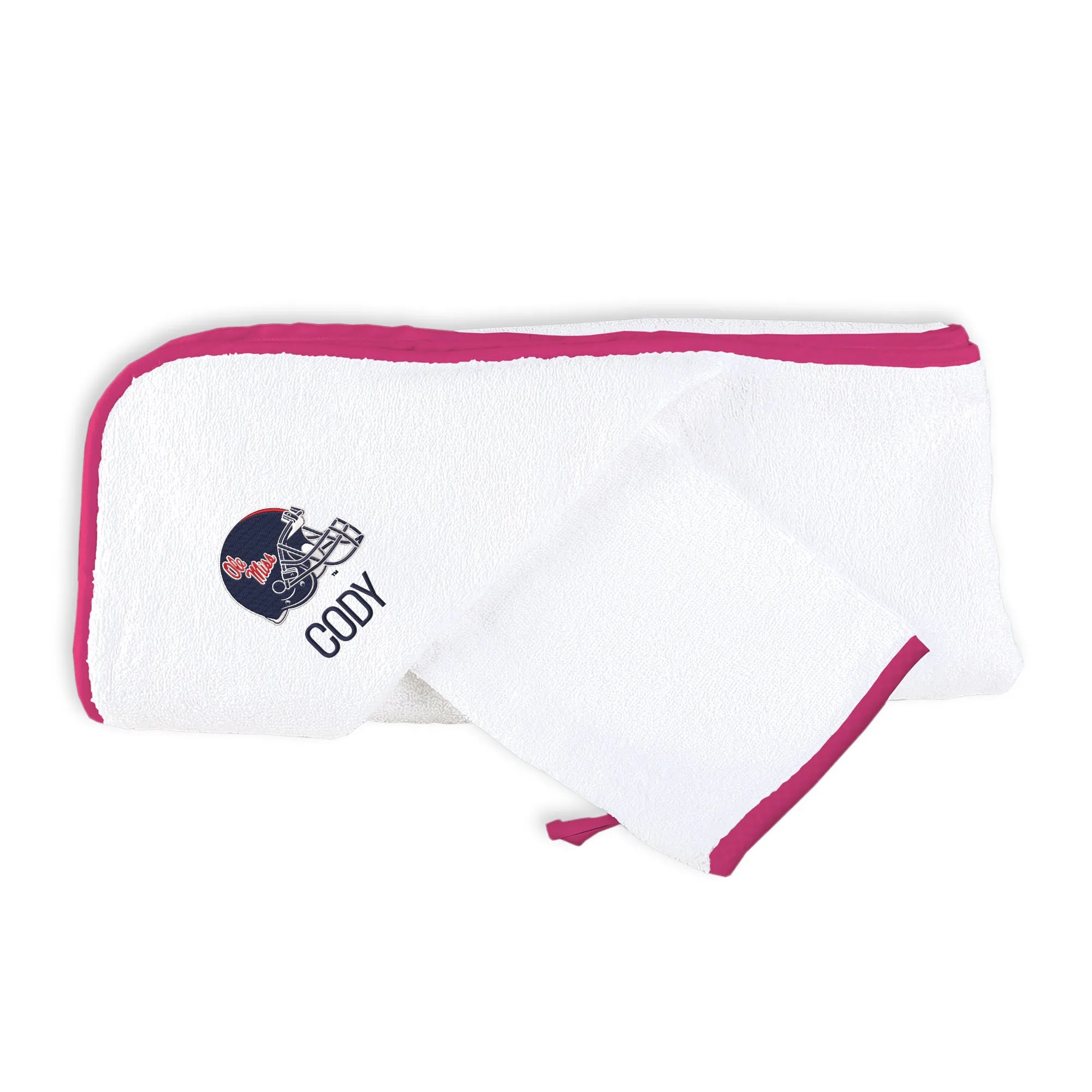 Personalized Ole Miss Rebels Helmet Hooded Towel & Wash Mitt Set