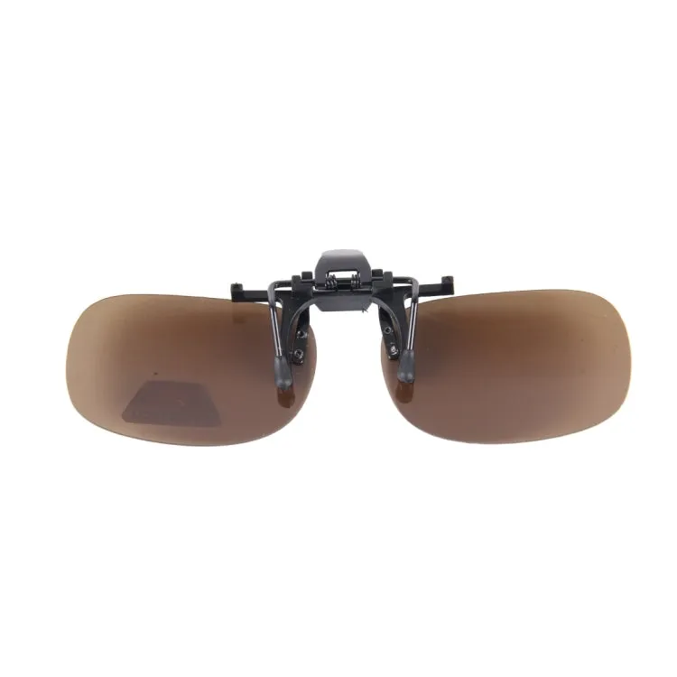 Polarized Clip-on Flip Up Plastic Clip Sunglasses Lenses Glasses Unbreakable Driving Fishing Outdoor Sport(Brown)