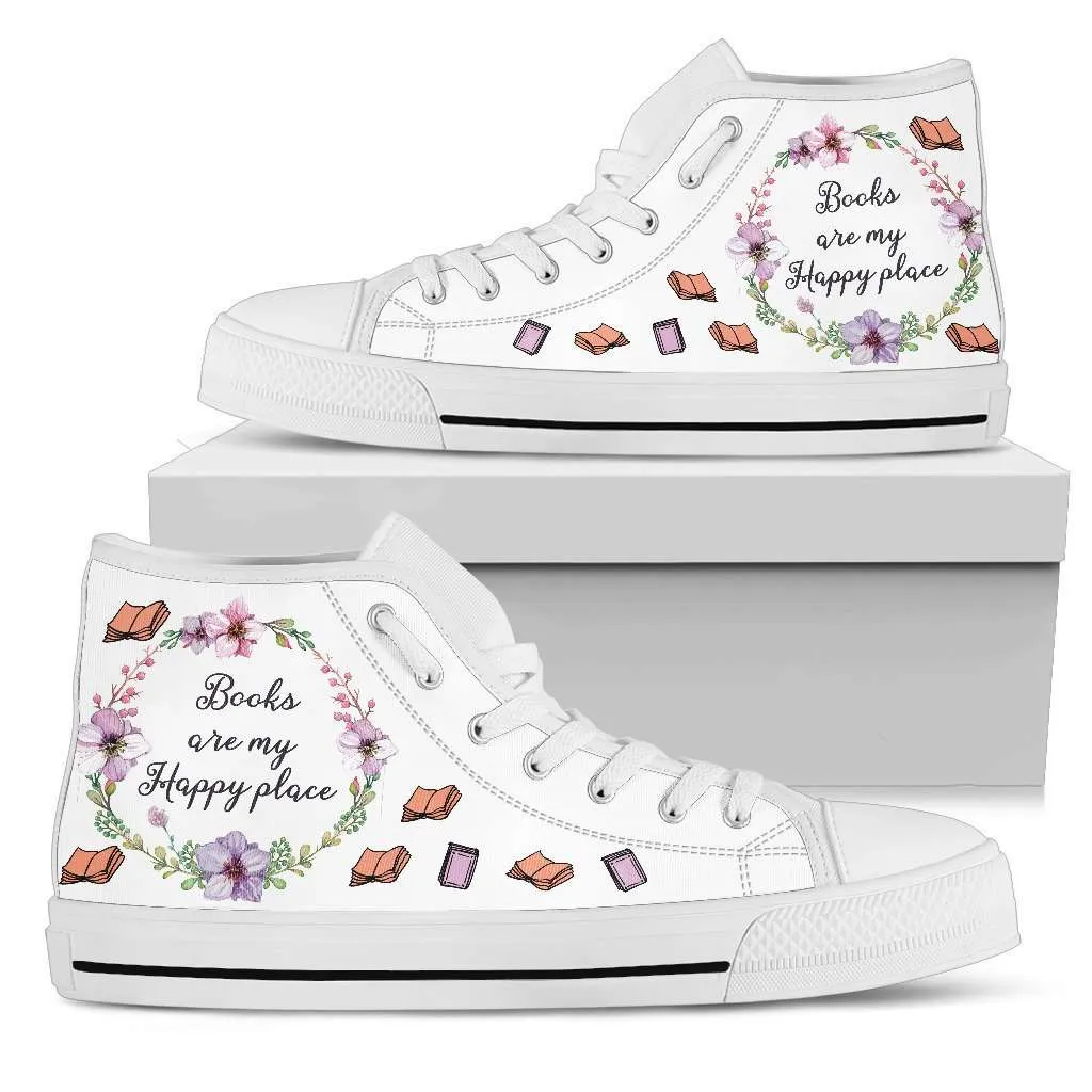 "My happy place"Bookish high top women's shoes