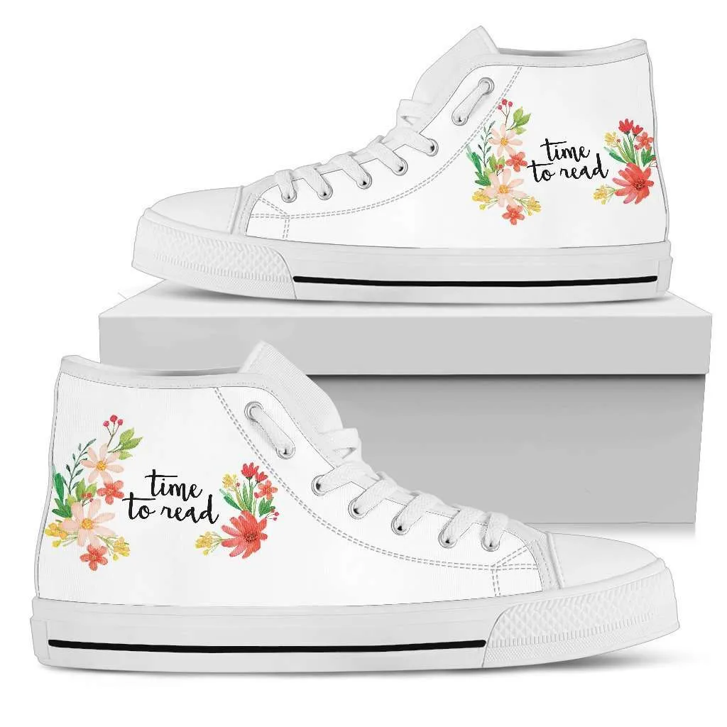 "Time to read"Bookish high top women's shoes