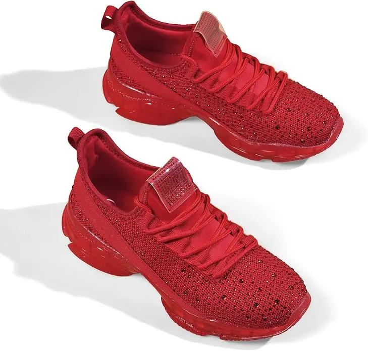 Red Rhinestone Crystal Diamante Embellished Sneakers