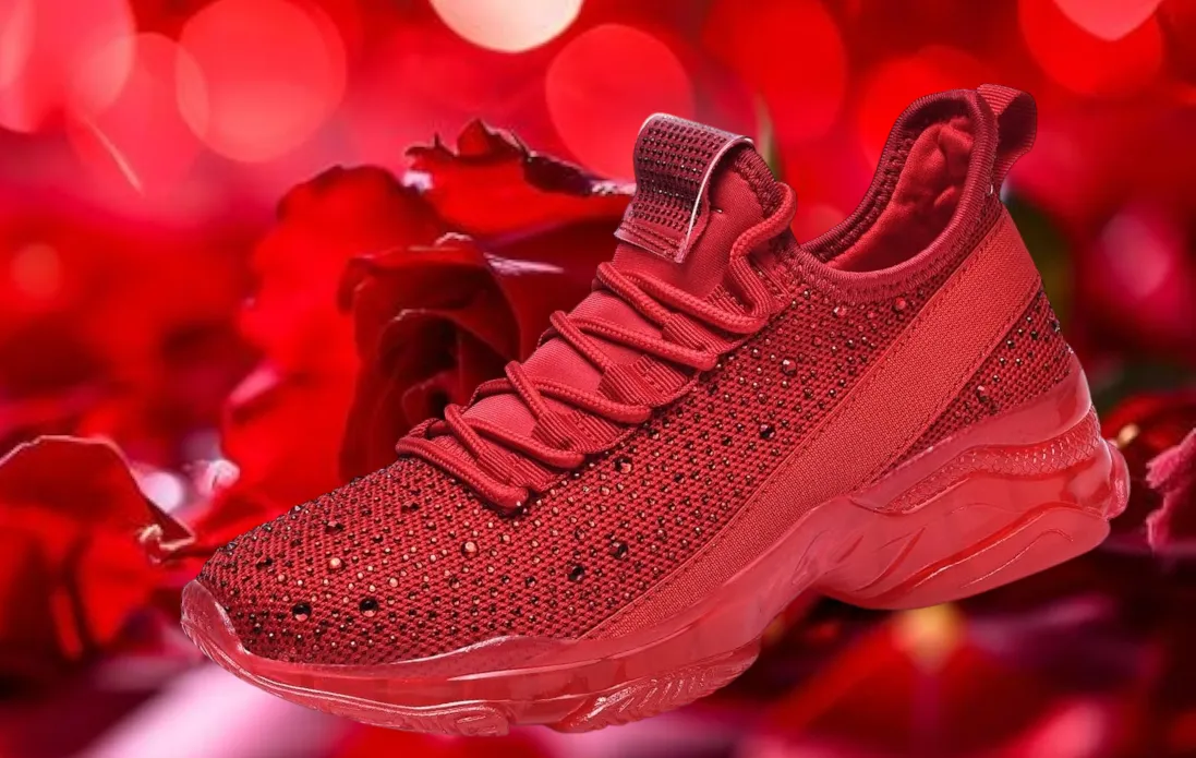 Red Rhinestone Crystal Diamante Embellished Sneakers