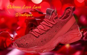 Red Rhinestone Crystal Diamante Embellished Sneakers