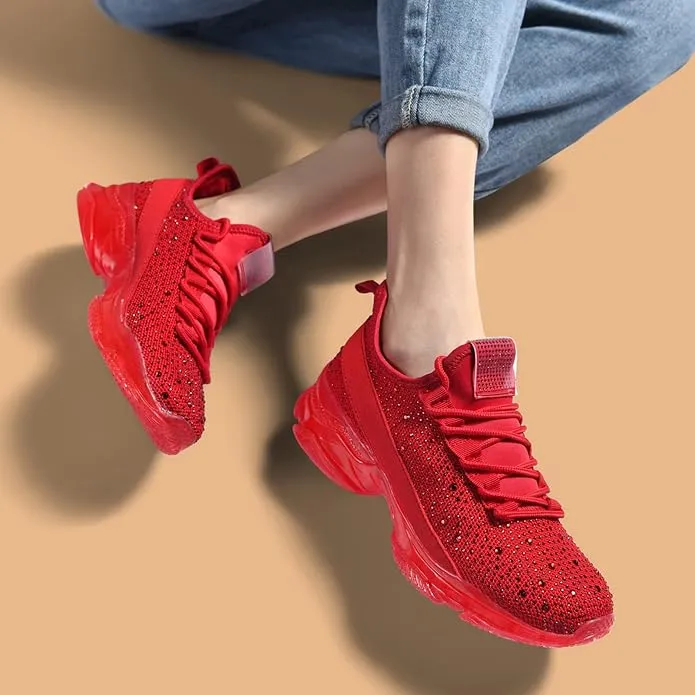 Red Rhinestone Crystal Diamante Embellished Sneakers