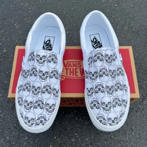 Skull Pattern White Slip On Vans