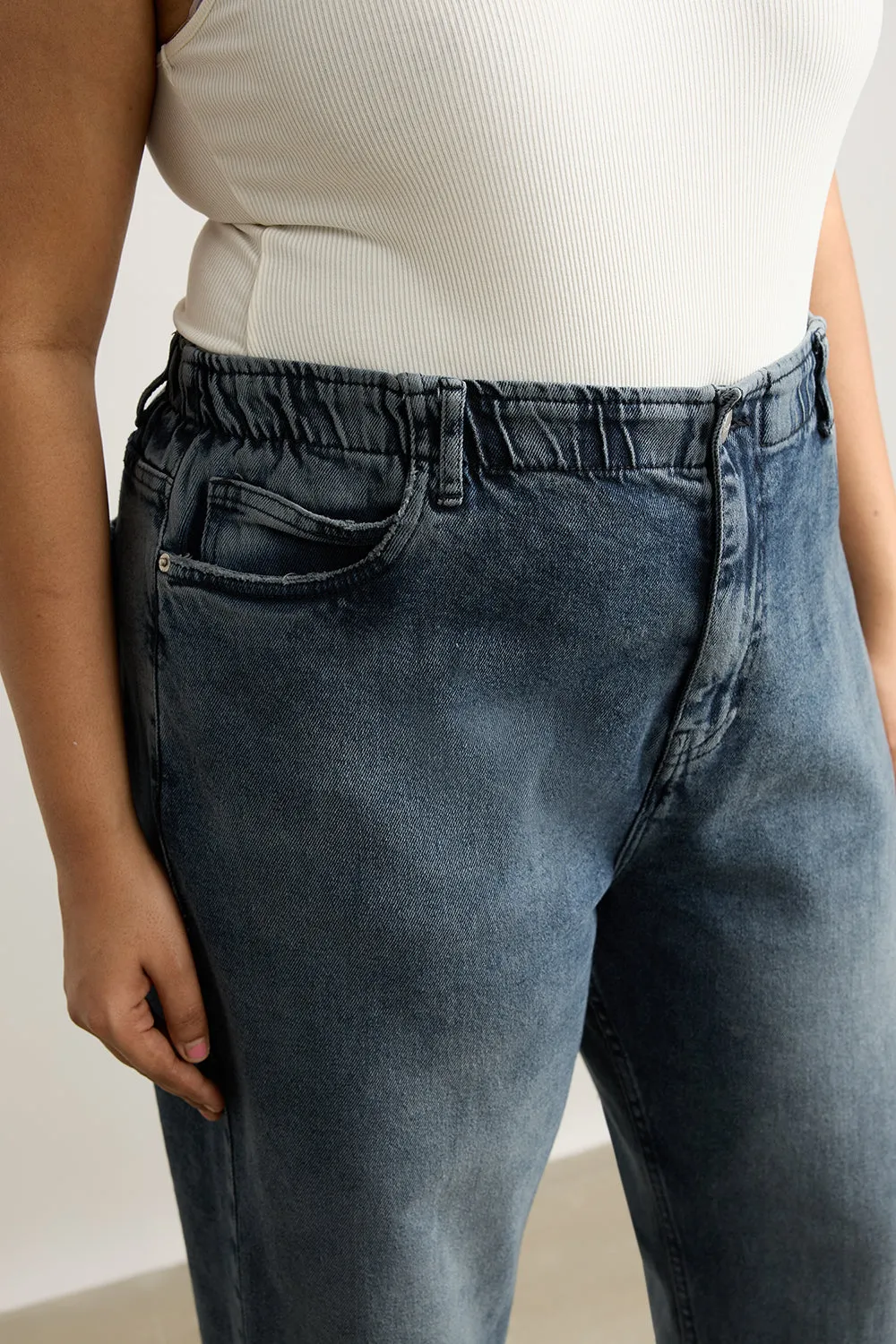 Slate Stretch Curve Mom Jeans