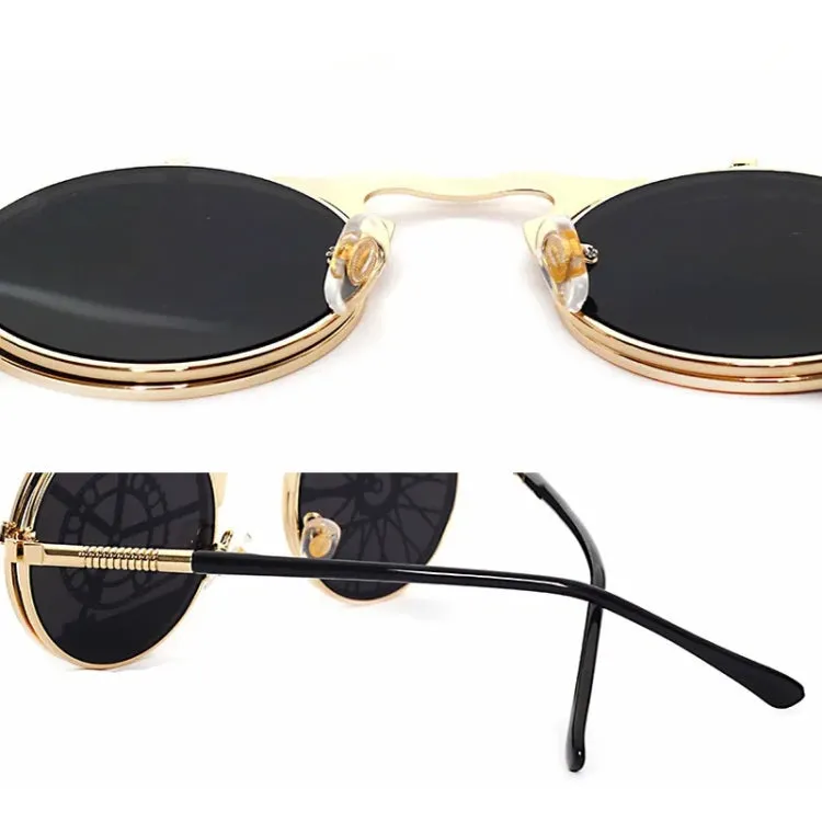 Steampunk Sunglasses Round Metal Flip Up Glasses For Men and Women, Style: Net C17