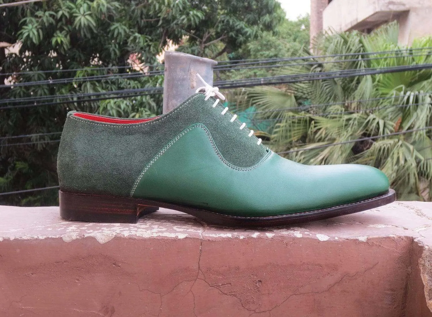 Suede Leather Derby Formal Shoes, Green Lace Up Shoes