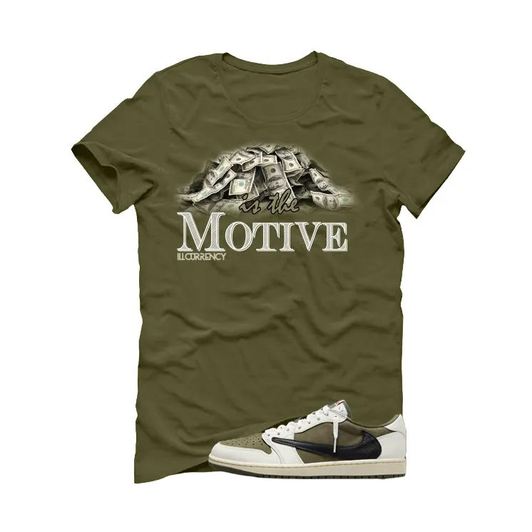 Travis Scott x Air Jordan 1 Low OG | illcurrency Military Green T-Shirt (Money Is The Motive)