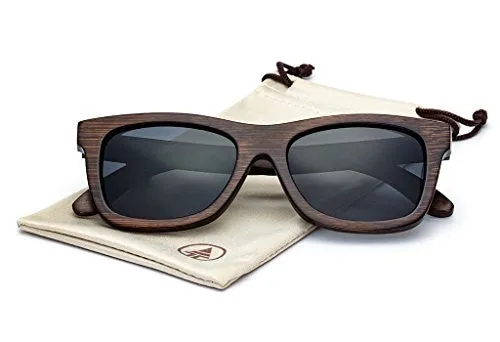 Tree Tribe Polarized Bamboo Sunglasses with Hard Case and Microfiber Pouch - Original Floating Bamboo Wood Wayfarer Style for Men and Women - Brown Frame Black Lens