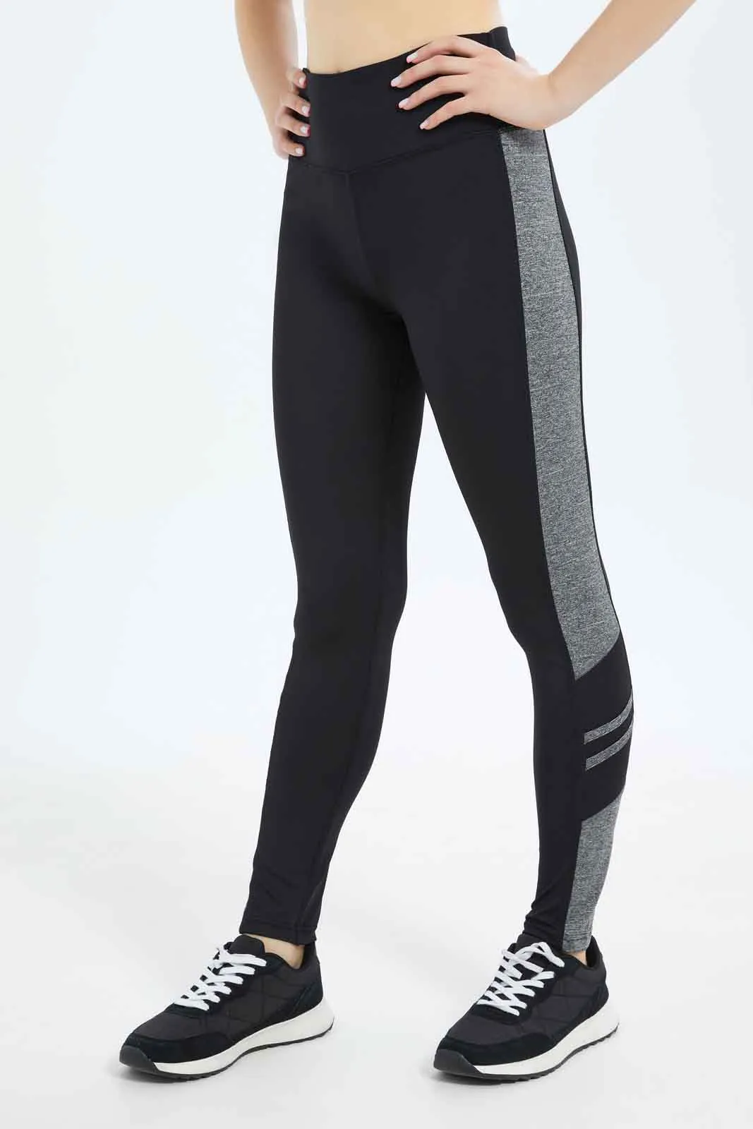 Women Black And Grey Active Pant