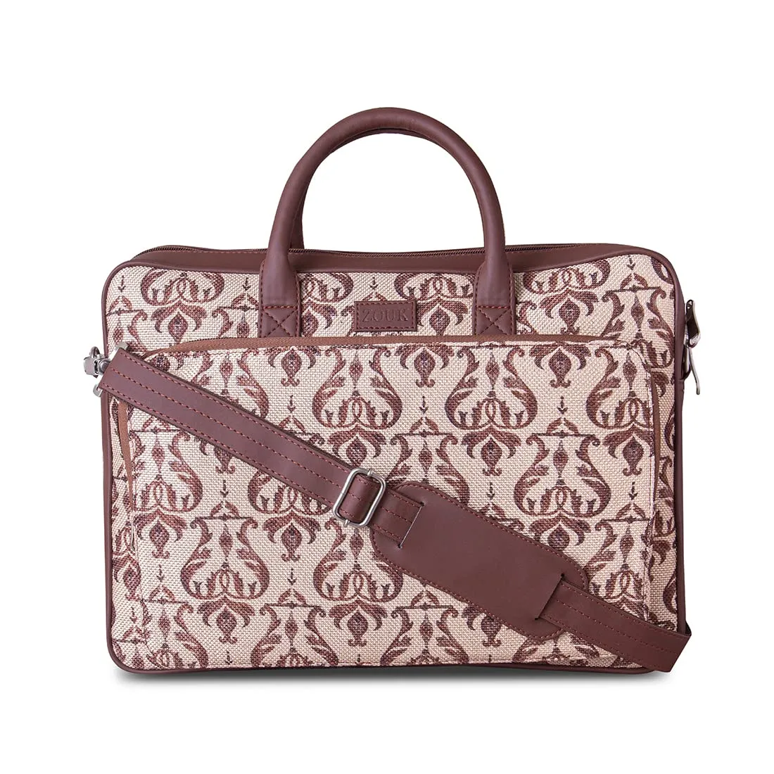 ZOUK Women's Handcrafted Off White Printed Office and College Laptop Bag which can fit upto 15.6" Laptop